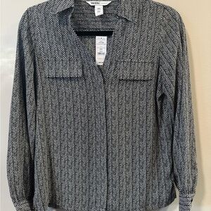 White House Black Market Black and White Button Down Shirt